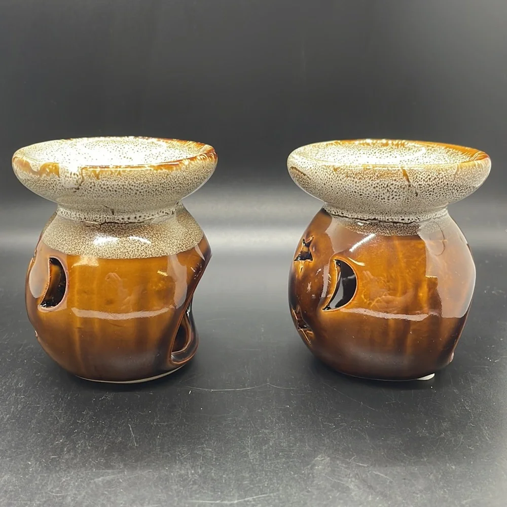 Celestial Ceramic Wax/Oil tea light Warmers – Star & Moon Cutouts (Set of 2)